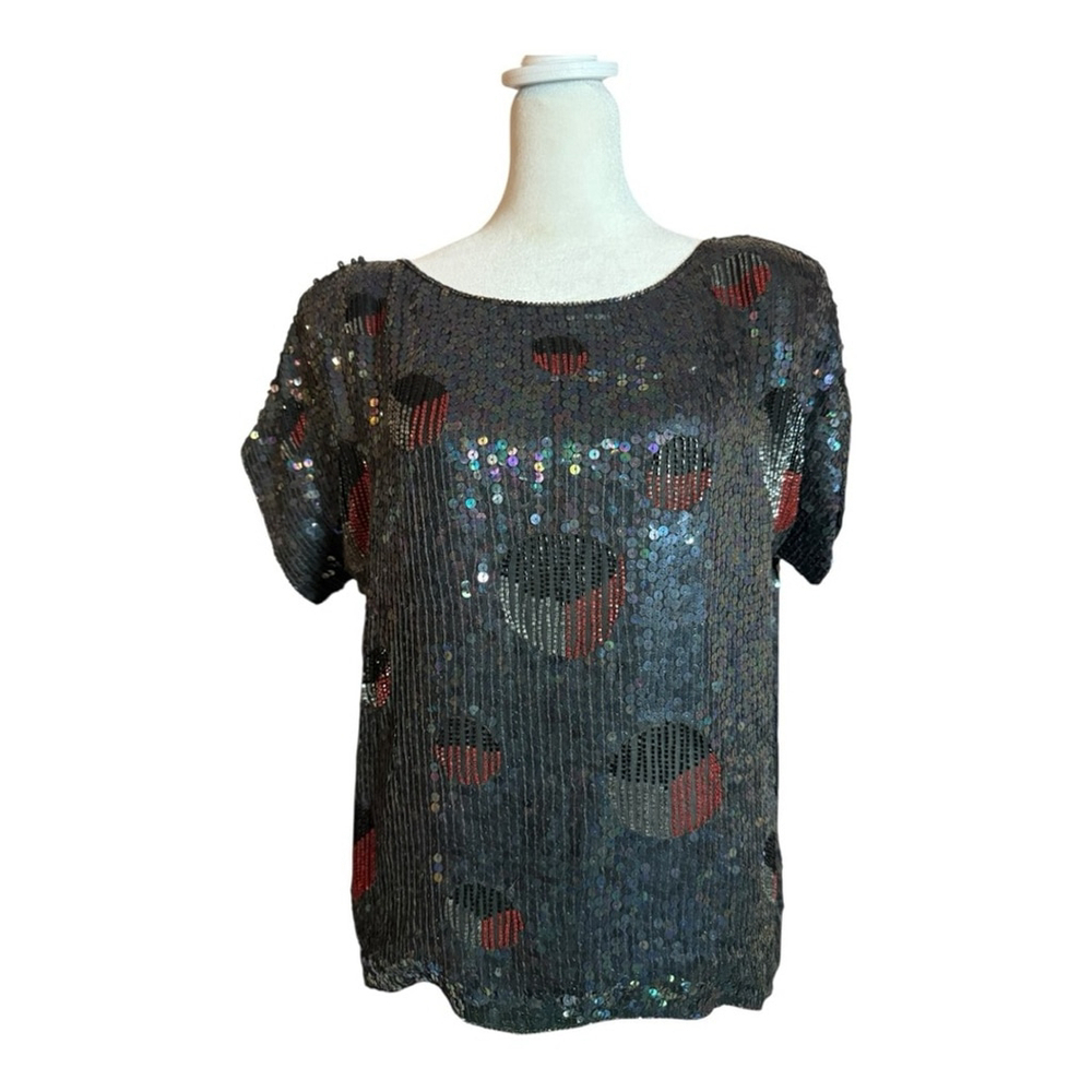 Vintage Retro Sequin Silk Top by Jeffry Laurence Lawrence Bentley Going Out